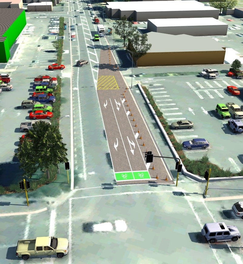 Image of artist's impression of Featherston Street safety improvement plan at a cross