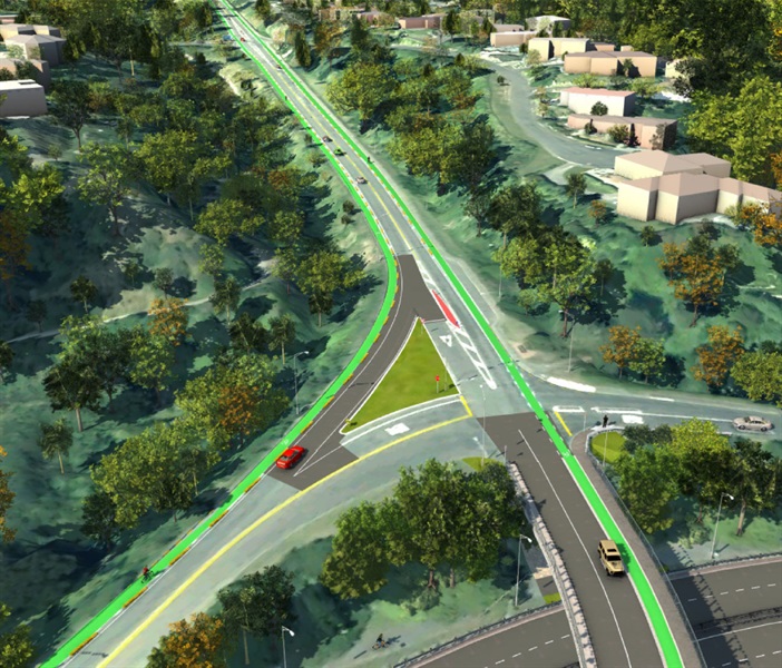Artist's impression of how the cycleway will look as cyclists travel up the hill on Summerhill Drive 