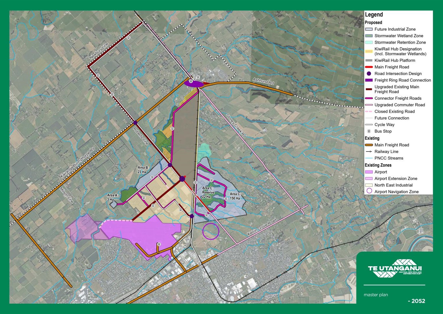 A map showing the proposed expansion of Palmerston North's northeast industrial zone to create a new distribution hub.