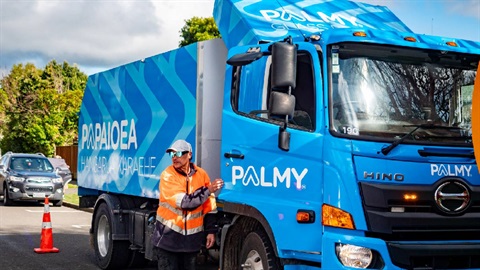 Palmy-branded glass recycling truck out on its collection run.