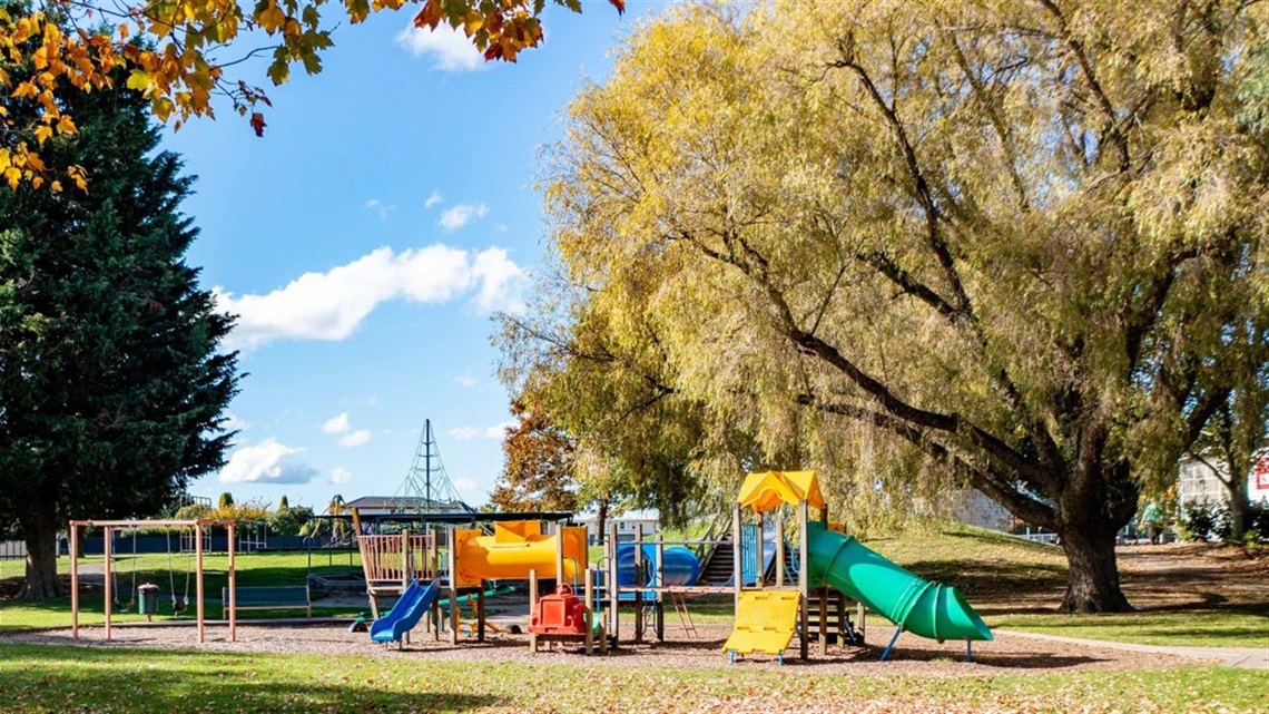 Riverdale Park playground in autumn.