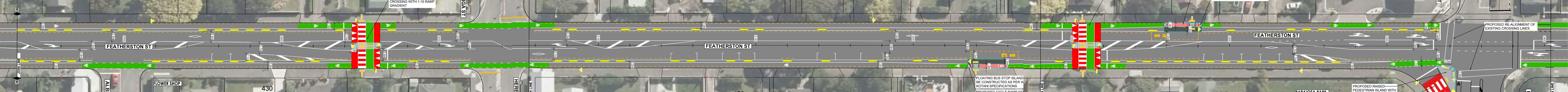 Map shows proposed safety improvements on the layout for Featherston Street